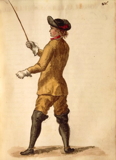 乗馬衣装の紳士、ヤン・ファン・グレーベンブロークまたはジョヴァンニ・グレーベンブローク（1731-1807）作、『Gli Abiti de Veneziani』、衣装の図鑑より、水彩画 作： Jan van Grevenbroeck