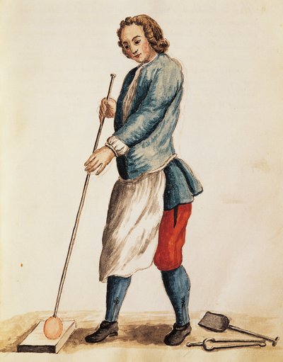 ムラーノ島のガラス職人、ヤン・グレーベンブルック（1731-1807）の「ヴェネツィア衣装図鑑」のイラスト、水彩画、イタリア 作： Jan van Grevenbroeck