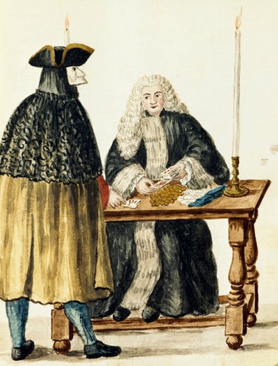 仮面の男とトランプをする奉行（イタリア、ヤン・グレーベンブルック（1731-1807）作 作： Jan van Grevenbroeck
