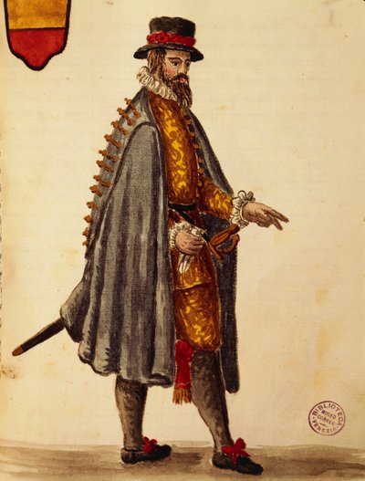 ナポリの大使、ヤン・ファン・グレーベンブロークまたはジョヴァンニ・グレーベンブローク（1731-1807）作、『Gli Abiti de Veneziani』、衣装の図鑑より、水彩画 作： Jan van Grevenbroeck