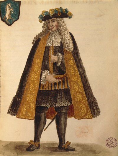 サルデーニャの大使、ヤン・ファン・グレーベンブロークまたはジョヴァンニ・グレーベンブローク（1731-1807）作、『Gli Abiti de Veneziani』、衣装の図鑑より、水彩画 作： Jan van Grevenbroeck