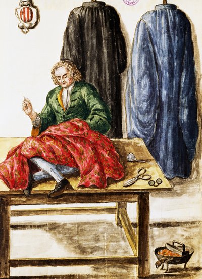 仕立て屋、ヤン・ファン・グレーベンブルック（1731-1807）によるイラスト、イタリアの「ヴェネチア人の服装」写本より 作： Jan van Grevenbroeck