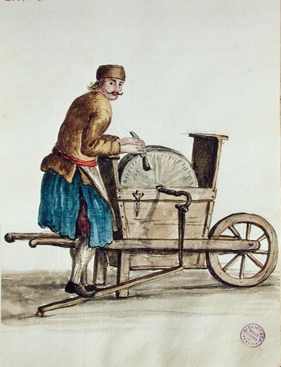 ベネチアンナイフグラインダー（紙にペン、インク、トイレ） 作： Jan van Grevenbroeck