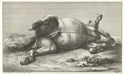 その左側に横たわっている倒れた馬 落ち馬（シリーズタイトル） 作： Jan van Huchtenburg