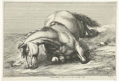 その右側に横たわっている倒れた馬 落ち馬（シリーズタイトル） 作： Jan van Huchtenburg