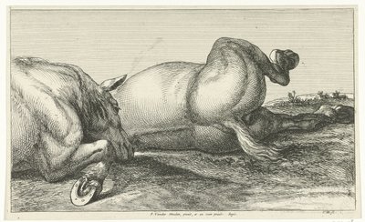 互いに後ろに横たわっている 2 頭の倒れた馬 落ち馬（シリーズタイトル） 作： Jan van Huchtenburg