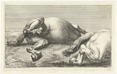 2頭の倒れた馬、横から見た右の馬 落ち馬（シリーズタイトル） 作： Jan van Huchtenburg