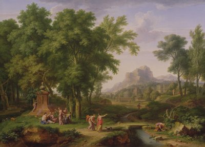 フローラの胸像があるアルカディアンの風景、1724年から25年（68872とペア） 作： Jan van Huysum