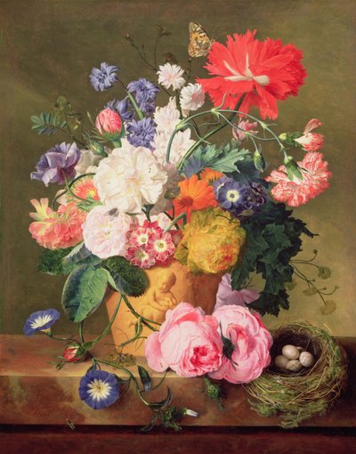 テラコッタの花瓶の花1744（パネル）（ペア68874） 作： Jan van Huysum