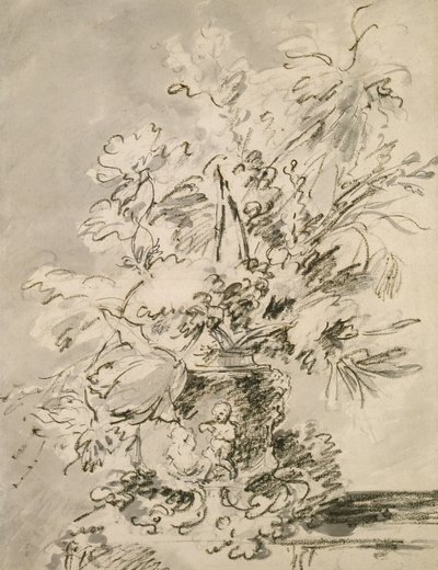 壺の中の花（紙に墨と墨） 作： Jan van Huysum