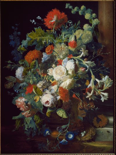静物画。フラワーバスケット。(油彩・キャンバス 作： Jan van Huysum