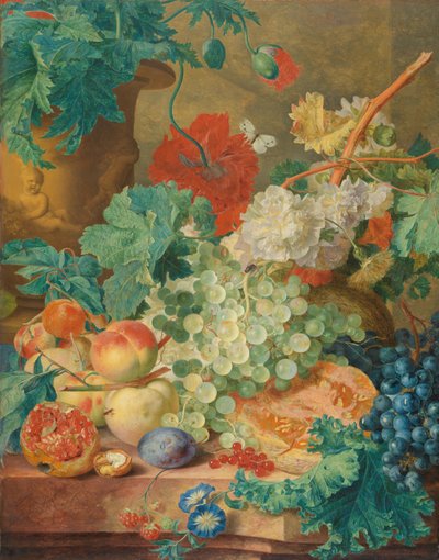 花と果物のある静物 作： Jan van Huysum