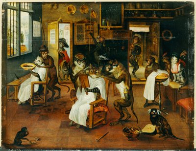 ランジェリー：猫に仕える猿の理髪師 作： Jan van Kessel