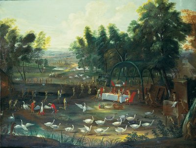 キツネと白鳥のフェトシャンペトル 作： Jan van Kessel
