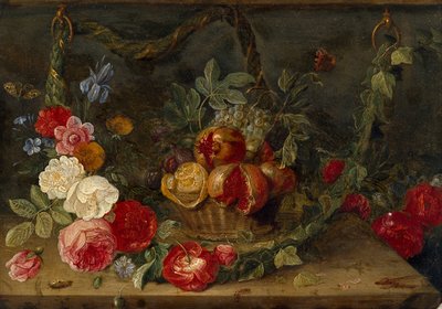 果実の入ったバスケットを持つ装飾的な静物画 17世紀半ば 作： Jan van Kessel