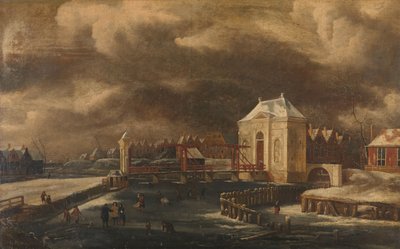 冬のアムステルダム、ハイリゲ通りの門 作： Jan van  Kessel