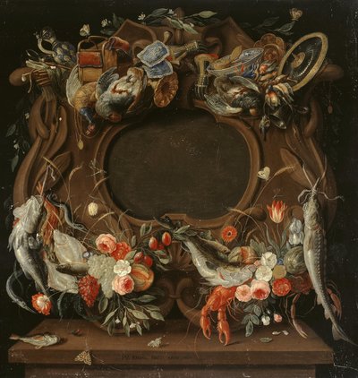 四大元素を寓意的に描いたメダリオンの枠 作： Jan van Kessel the Elder