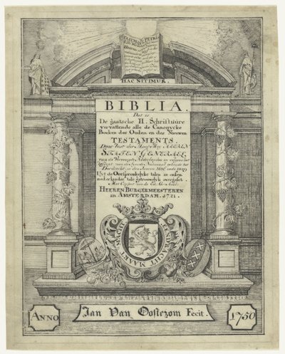 1721 年の聖書のタイトル ページ 作： Jan van Oosterom