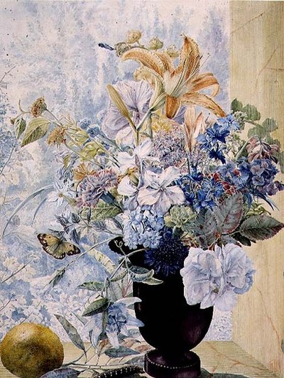 PD.849-1973 「窓辺のミックスフラワーの花瓶」 (ガッシュ・水彩) 作： Jan van Os