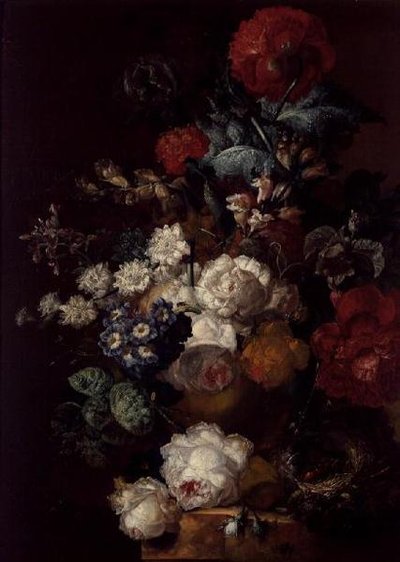 花と鳥の巣のある静物画 作： Jan van Os