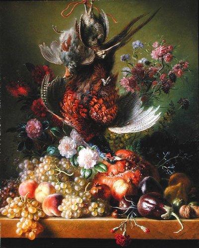 キジと花のある静物、1838-39 作： Jan van Os