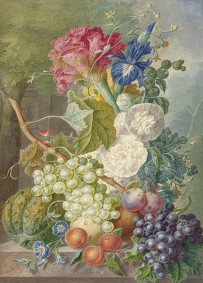 花と果物のある静物。 1775-1800年頃 作： Jan van Os