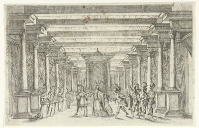 女王に敬礼する戦士 舞台風景のデザイン（連載タイトル） 作： Jan van Ossenbeeck