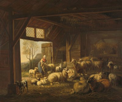 馬小屋の羊とヤギ 作： Jan van Ravenswaay