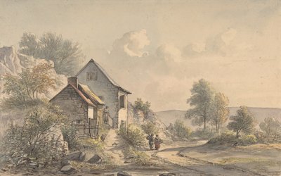 人物のいる村の風景 19世紀 作： Jan van Ravenswaay