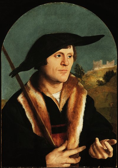 巡礼者、c.153040（アーチ型の石積みパネルに油彩） 作： Jan van Scorel