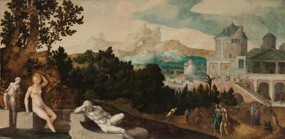 バトシェバのある風景、c。 1540-45 作： Jan van Scorel