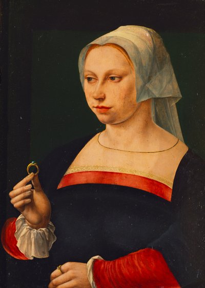 リングを保持している女性の肖像画 作： Jan van Scorel