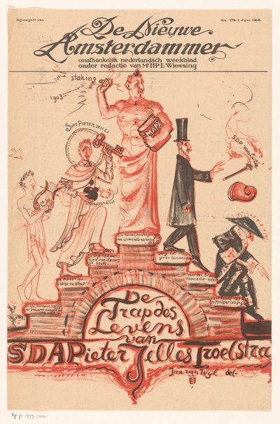 タイトルページ: 「De Nieuwe Amsterdammer」、1918 年 6 月 18 日 SDAPieter Jelles Troelstraによる生命の階段（オブジェクトのタイトル） 作： Jan van  Wijk