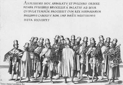チャールズ5世皇帝の葬列、1559年のトランペット奏者のグループ 作： Jan van and Doetechum Doetechum the elder