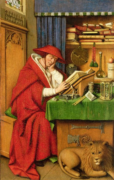 研究における聖ジェローム（パネルのリネン紙に油彩） 作： Jan van Eyck