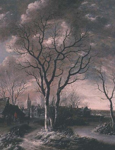凍った川の風景と道を行く旅人たち 作： Jan van de Capelle or Cappelle