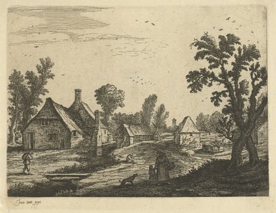 村の通りに女性と子供がいる村の景色 作： Jan van de Cappelle (attributed to)