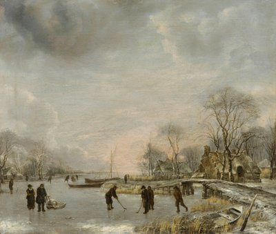 オランダ：石畳のある冬景色 冬の運河の眺め 作： Jan van de Cappelle
