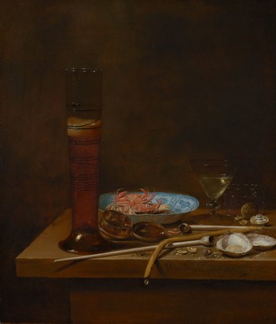喫煙器具とカニのある静物、1657 作： Jan van de III Velde