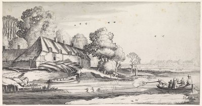 農場の近くの川でのカモ狩り 遊び心あふれる風景と愉快な顔（連載タイトル） 作： Jan van de Velde (II)