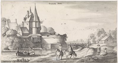川の風景の中の城の人物 遊び心あふれる風景と愉快な顔（連載タイトル） 作： Jan van de Velde (II)