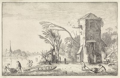 塔のある冬景色の人物 風景（シリーズタイトル） Amenissimae aliquot requculae (シリーズタイトル) 作： Jan van de Velde (II)