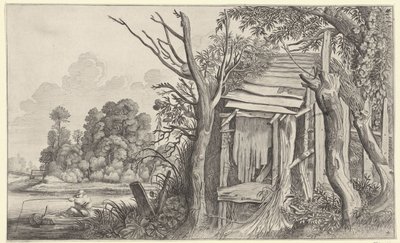 風景の中の老朽化した小屋での釣り人 Pieter de Molijnの後の風景（シリーズタイトル） 作： Jan van de Velde (II)