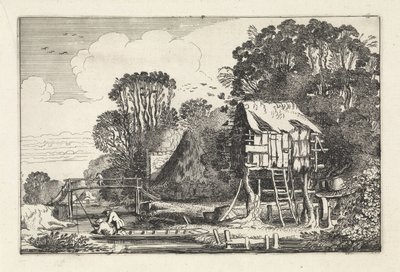 鳩小屋の近くのボートの釣り人 風景（シリーズタイトル） Amenissimae aliquot requculae (シリーズタイトル) 作： Jan van de Velde (II)