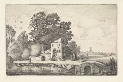 川の風景の中の石橋の家 風景（シリーズタイトル） Amenissimae aliquot requculae (シリーズタイトル) 作： Jan van de Velde (II)