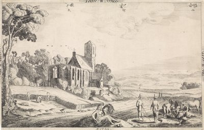 穀物の収穫のある風景 Aestas (オブジェクトのタイトル) 作： Jan van de Velde (II)