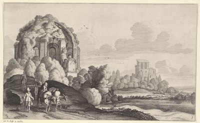 ローマのミネルバ メディカ神殿を訪れる旅行者 Pieter de Molijnの後の風景（シリーズタイトル） 作： Jan van de Velde (II)