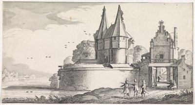 川沿いの要塞と市門の兵士 遊び心あふれる風景と愉快な顔（連載タイトル） 作： Jan van de Velde (II)