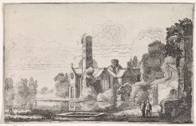 川の風景の中の修道院で 2 人の修道士 川の風景（連載タイトル） 作： Jan van de Velde (II)
