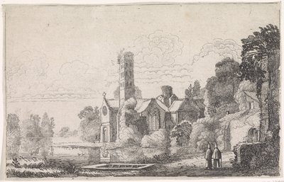 川の風景の中の修道院で 2 人の修道士 川の風景（連載タイトル） 作： Jan van de Velde (II)